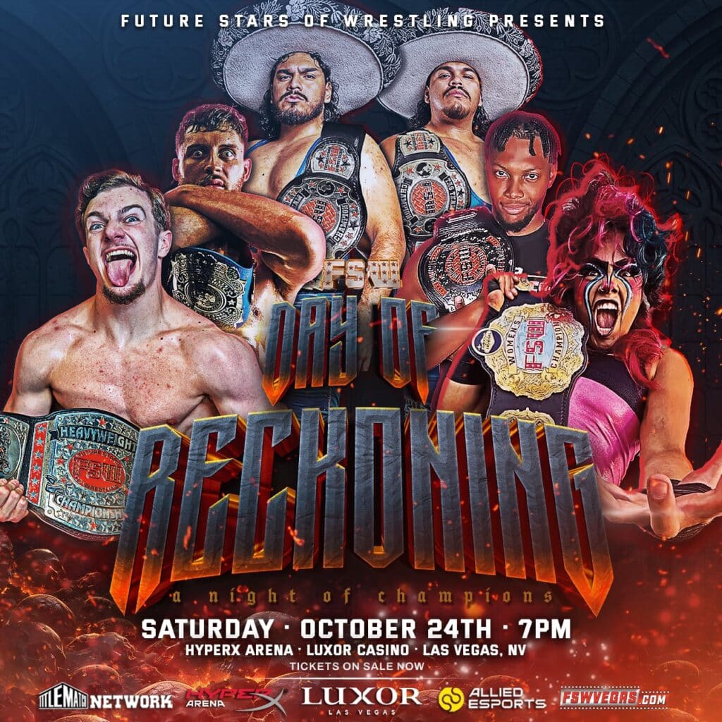 Day Of Reckoning: A Night Of Champions wrestling event poster — October 24 at HyperX Arena Las Vegas.